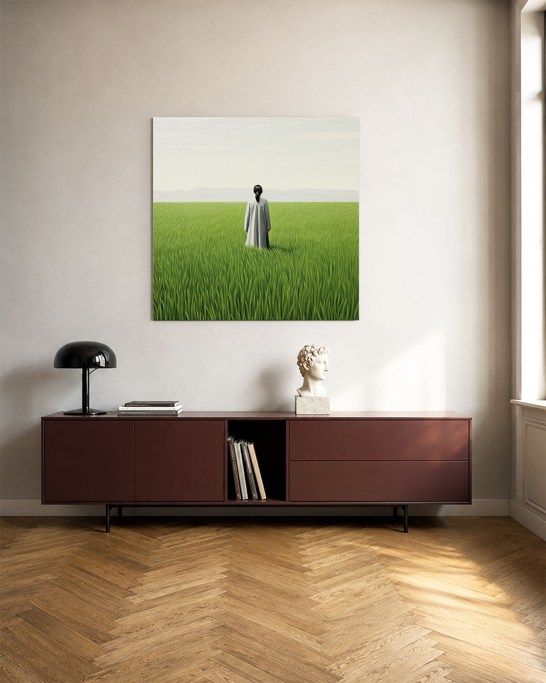 Vrouw in weide Kunstwerk