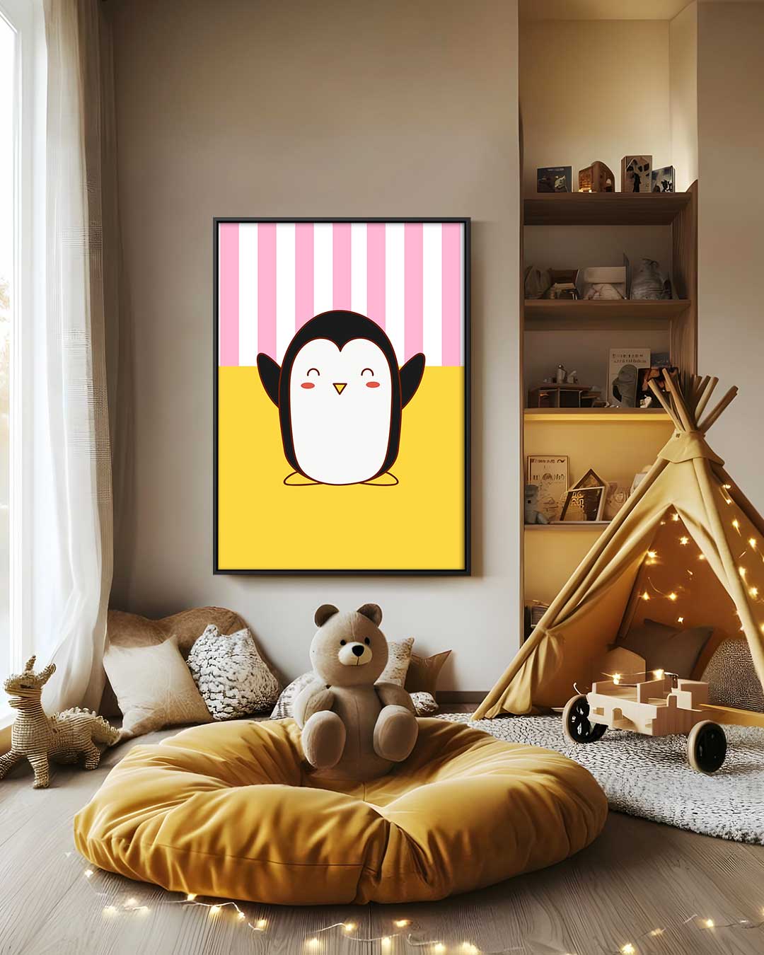 Blije Pinguïn Illustratie Kunstwerk-canvas-dibond-plexiglas-wanddecoratie-WallArtistic