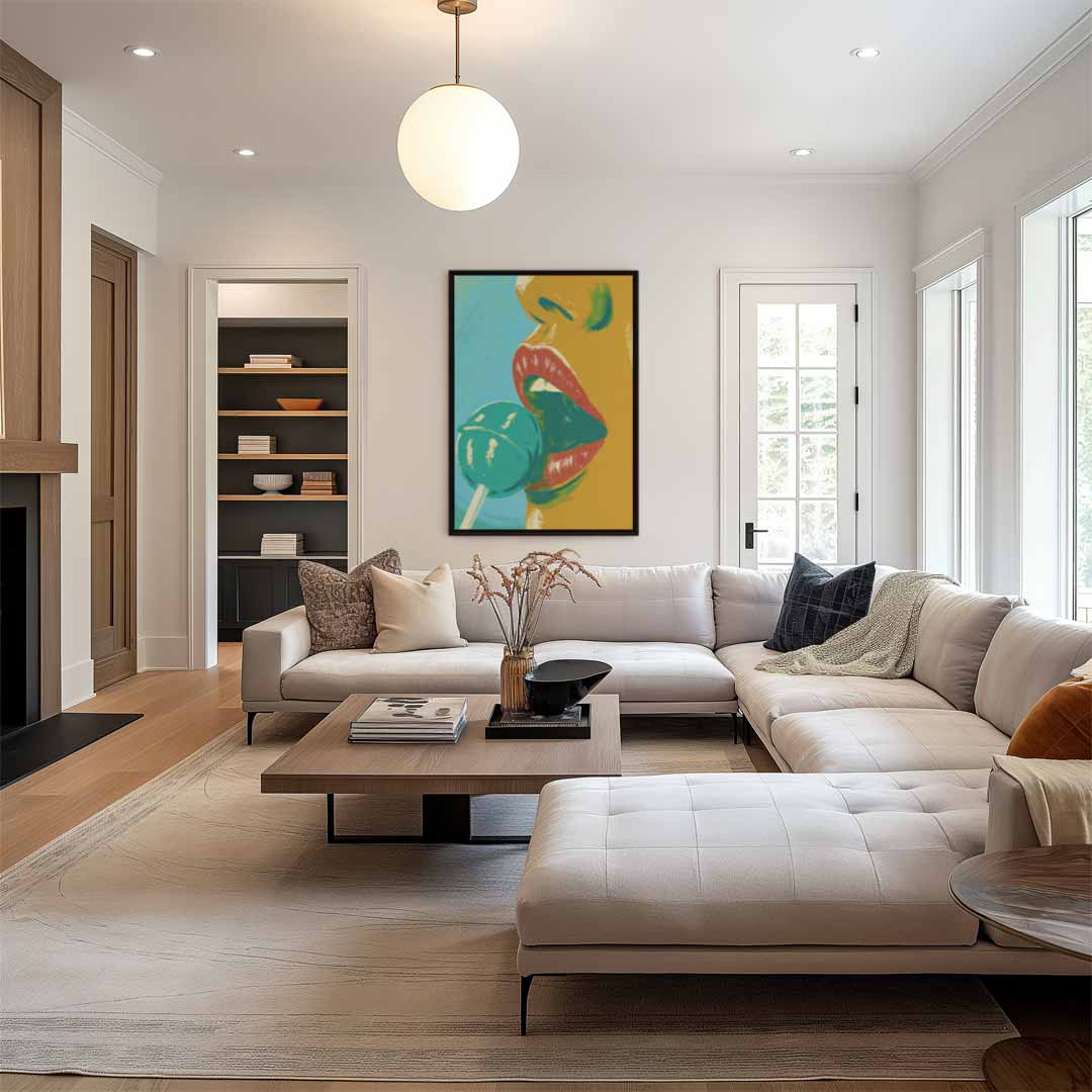 Verleidelijke Lippen met Lolly Kunstwerk-canvas-dibond-plexiglas-wanddecoratie-WallArtistic