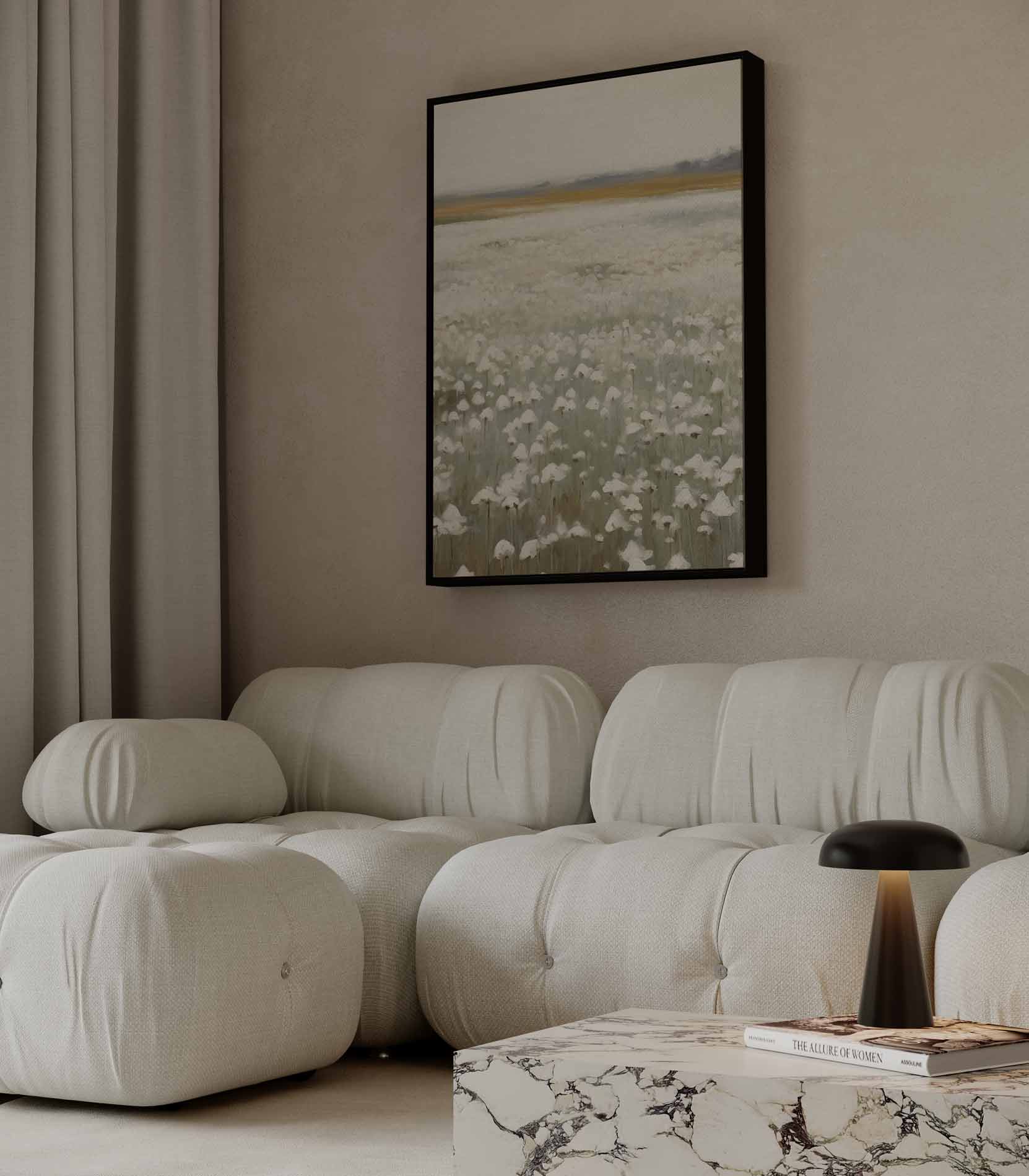 Veld van Witte Bloemen Kunstwerk-canvas-dibond-plexiglas-wanddecoratie-WallArtistic