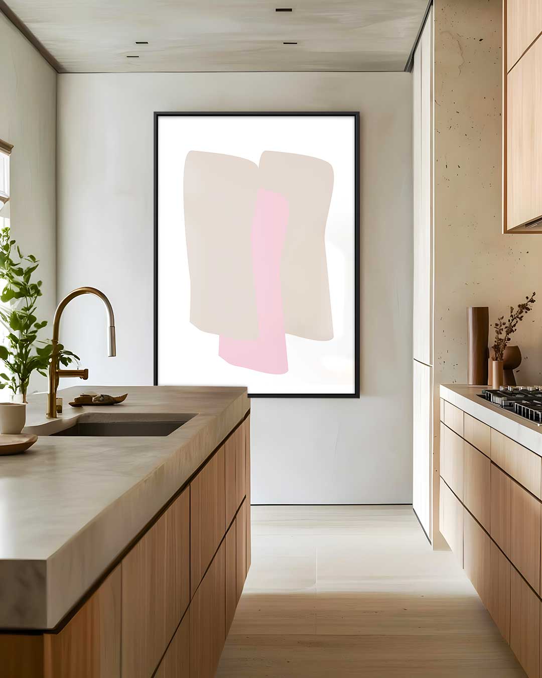 Abstracte Vormen in Roze en Beige Kunstwerk-canvas-dibond-plexiglas-wanddecoratie-WallArtistic