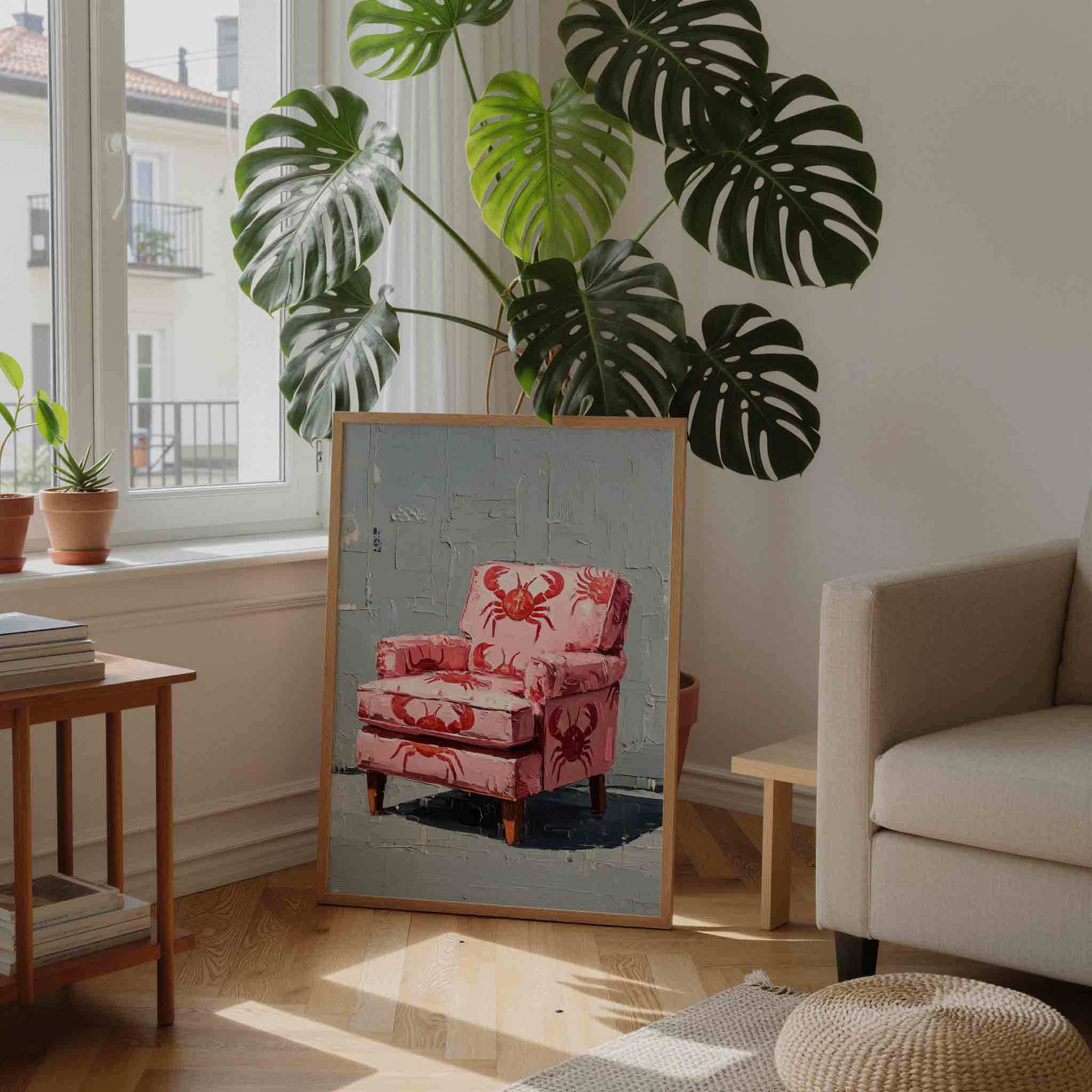 Roze stoel met krabben Poster