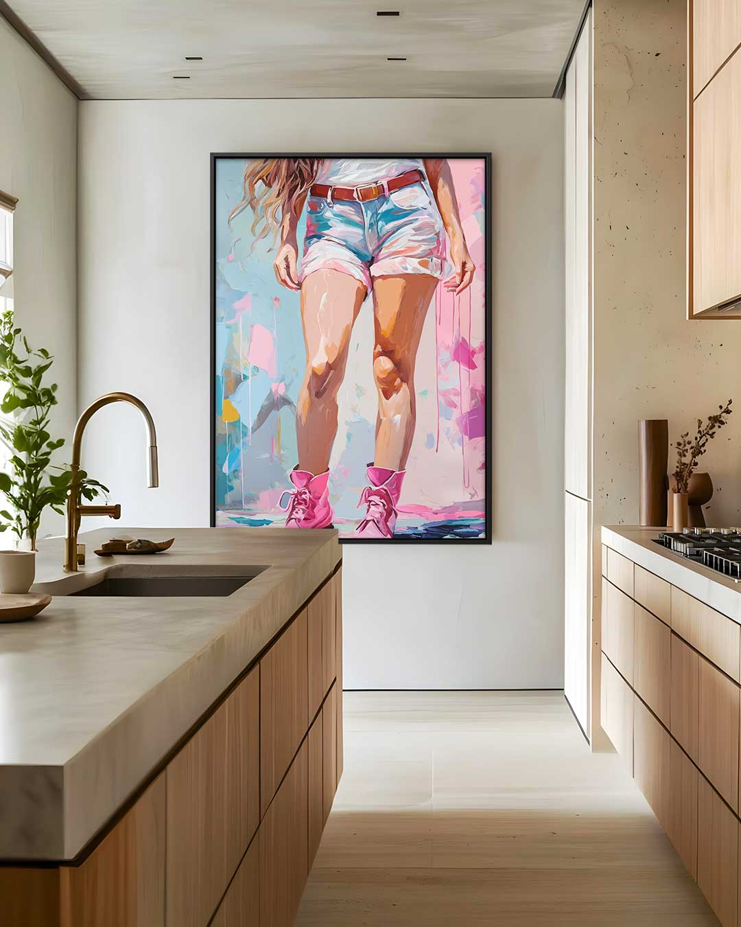 Vrouw in Roze Laarzen Kunstwerk-canvas-dibond-plexiglas-wanddecoratie-WallArtistic
