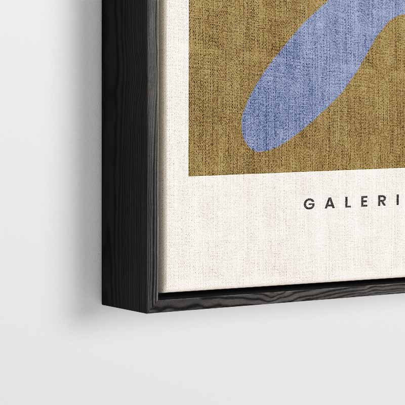 Blauwe Abstracte Vormen op Oker Kunstwerk-canvas-dibond-plexiglas-wanddecoratie-WallArtistic