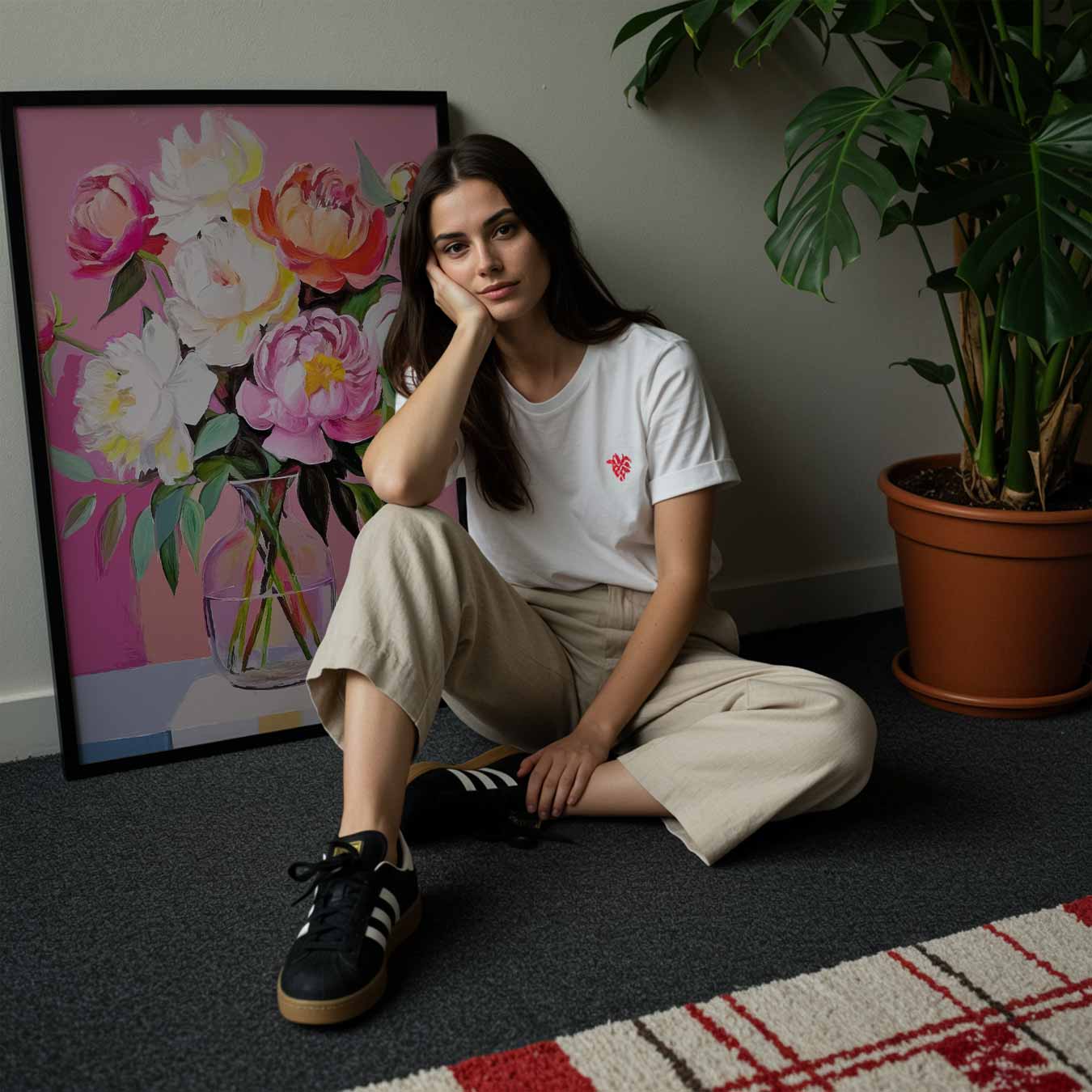 Bloeiend Peonies in Vaas Poster