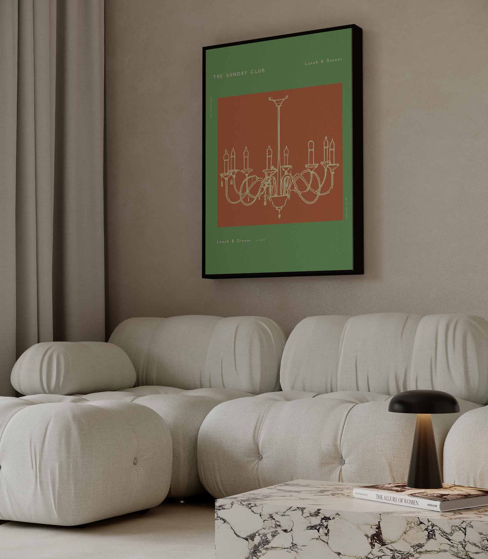 Retro Kroonluchter Illustratie Kunstwerk-canvas-dibond-plexiglas-wanddecoratie-WallArtistic