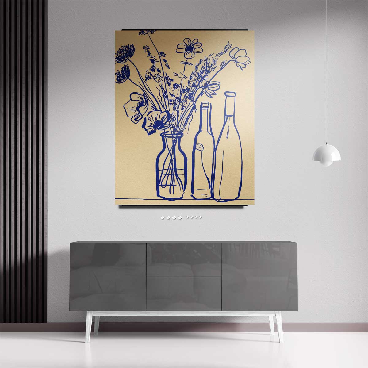 Blauwe Bloemen in Flessen Schilderij Kunstwerk-canvas-dibond-plexiglas-wanddecoratie-WallArtistic