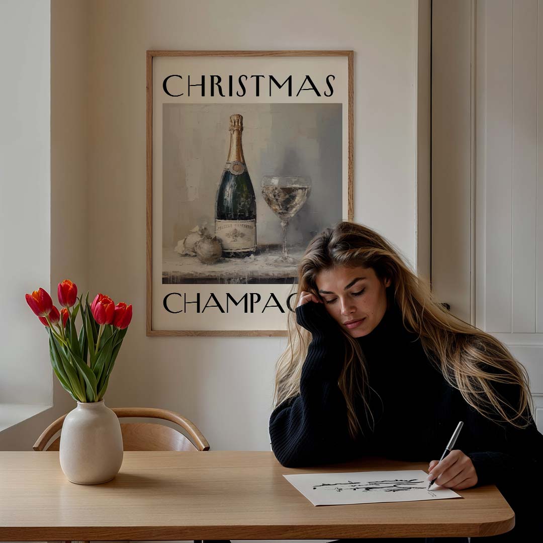 Stijlvolle Kerst Champagnetijd Poster-WallArtistic