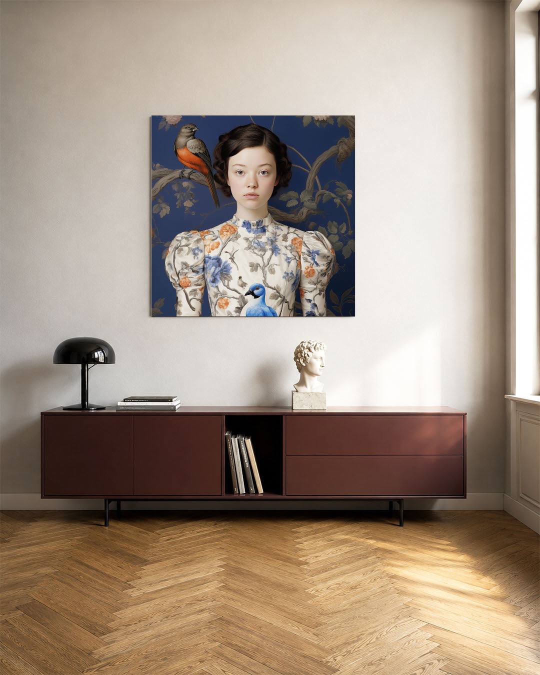 Vogels en bloemen portret Kunstwerk