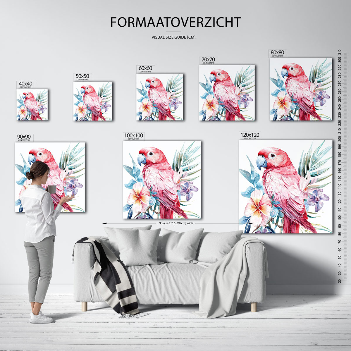 Papegaai en bloemen Poster