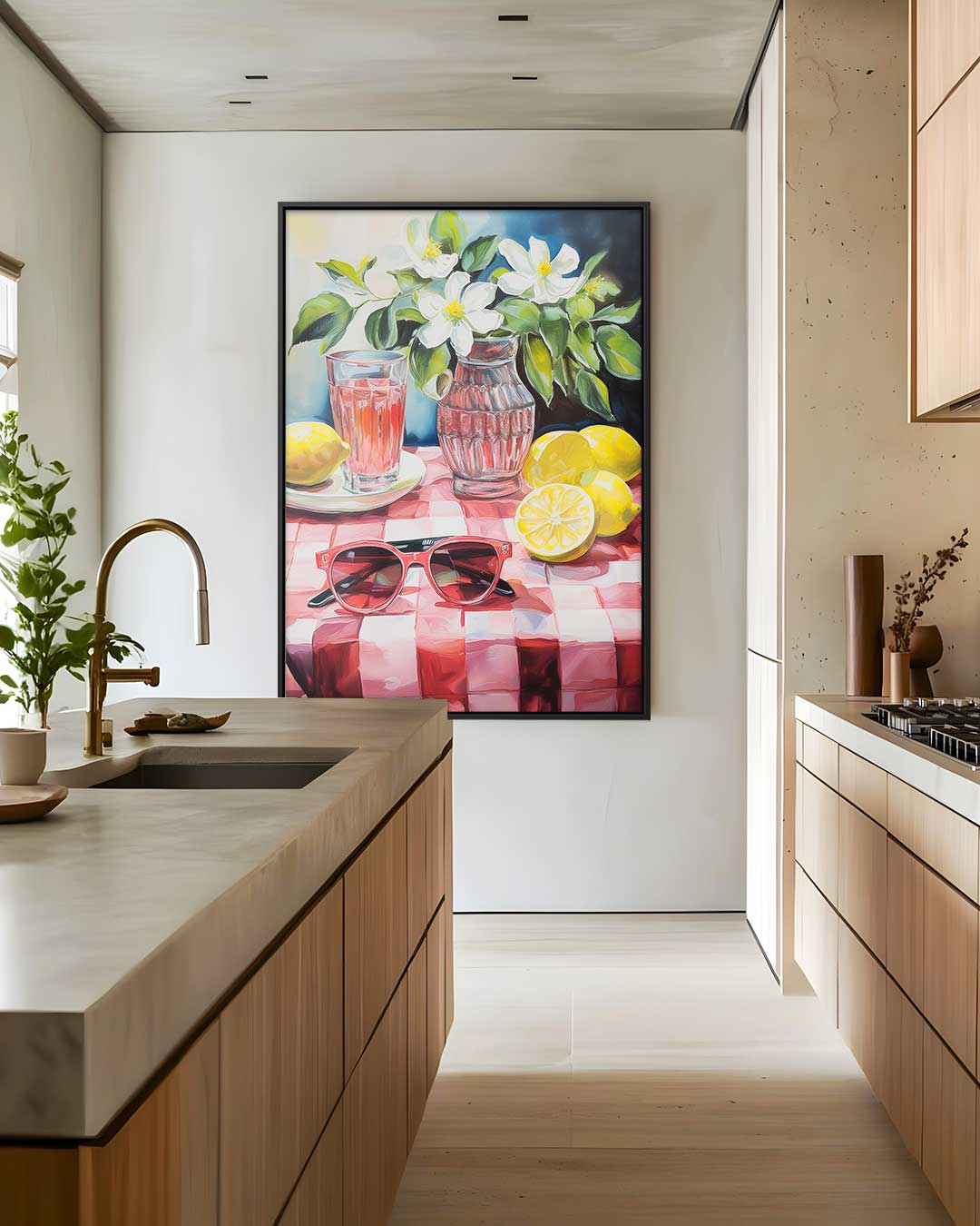 Zomers Stilleven met Citroenen en Zonnebril Kunstwerk-canvas-dibond-plexiglas-wanddecoratie-WallArtistic