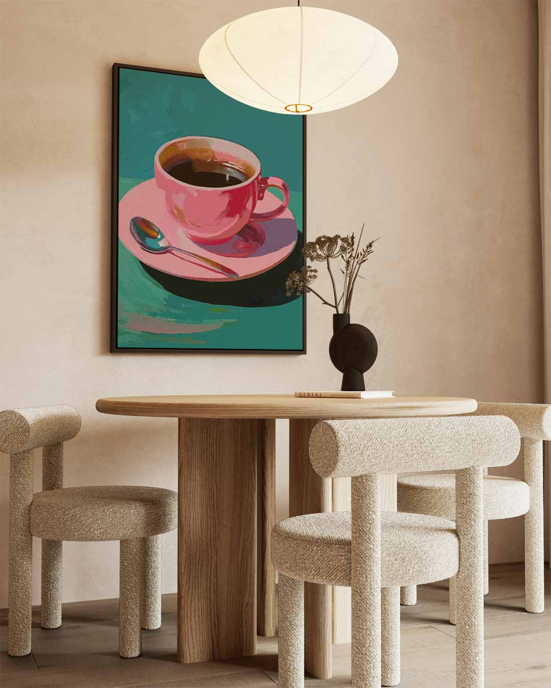 Koffie in een Roze Kopje Kunstwerk-canvas-dibond-plexiglas-wanddecoratie-WallArtistic