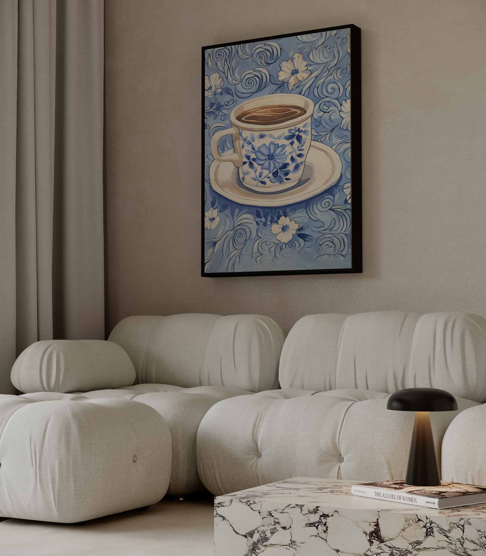 Blauwe Koffieochtend Kunstwerk-canvas-dibond-plexiglas-wanddecoratie-WallArtistic