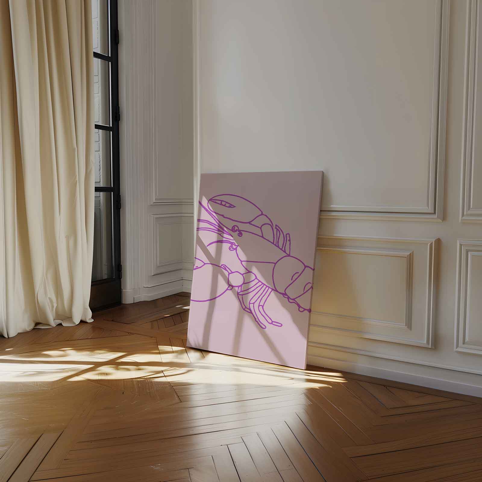 Vrolijke Roze Kreeft Illustratie Kunstwerk-canvas-dibond-plexiglas-wanddecoratie-WallArtistic
