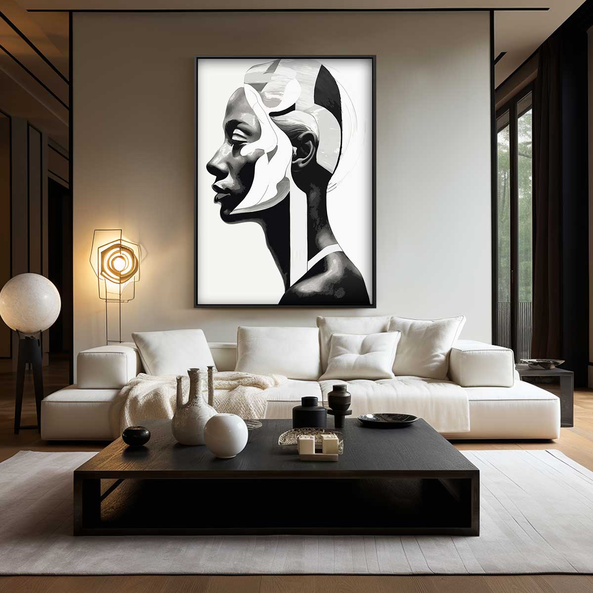Strakke Contrasten - Portret in Zwart en Wit Kunstwerk-canvas-dibond-plexiglas-wanddecoratie-WallArtistic