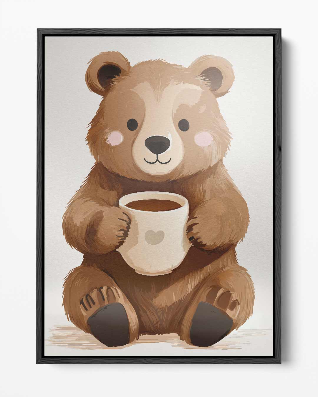 Knuffelbeer met Kopje Koffie Kunstwerk-canvas-dibond-plexiglas-wanddecoratie-WallArtistic