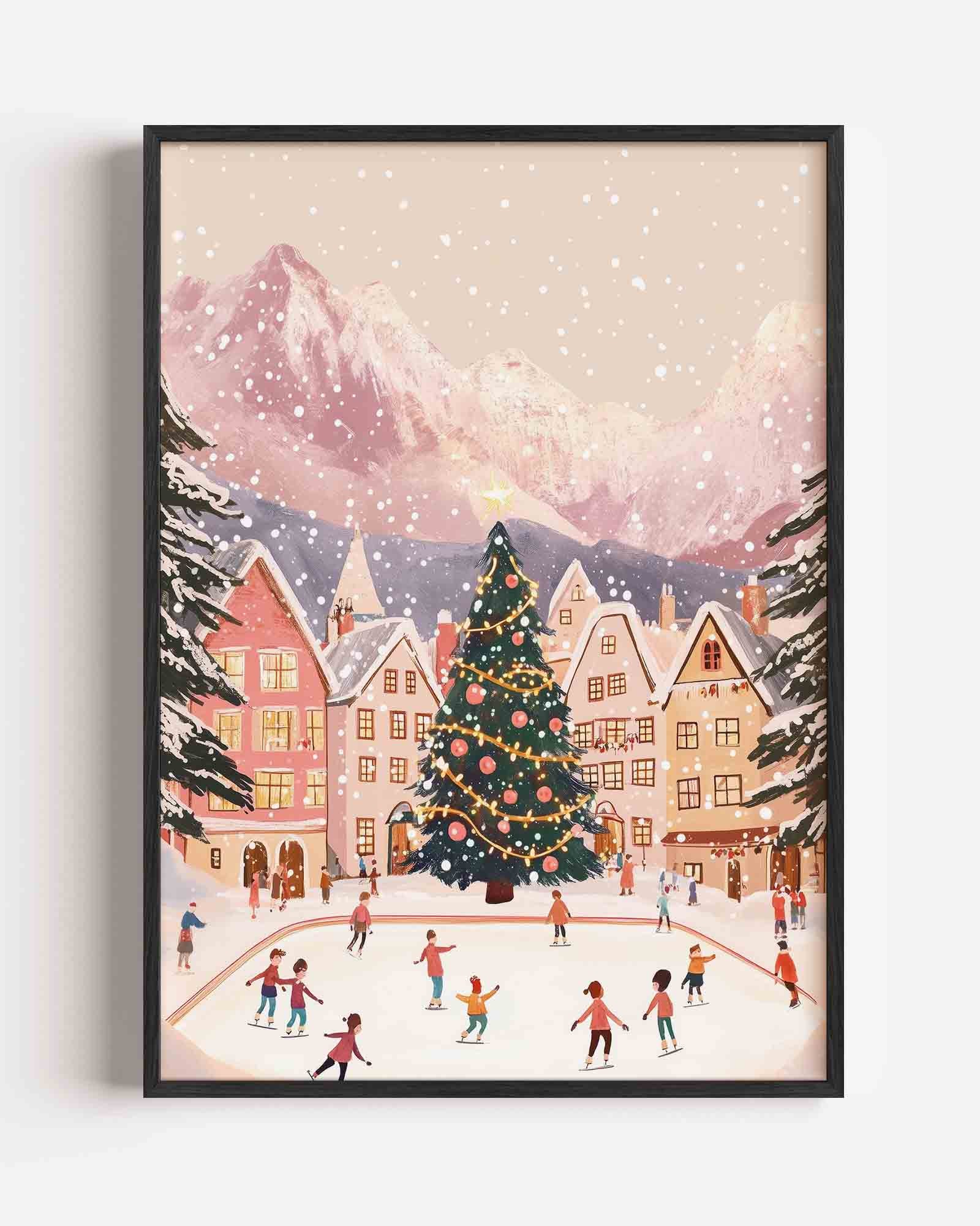 Schaatsende kinderen en kerstboom Poster