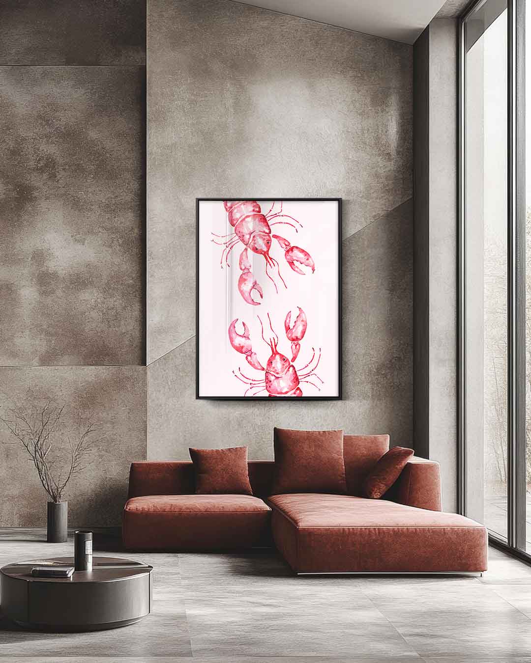 Vrolijke Kreeften in Aquarel Kunstwerk-canvas-dibond-plexiglas-wanddecoratie-WallArtistic