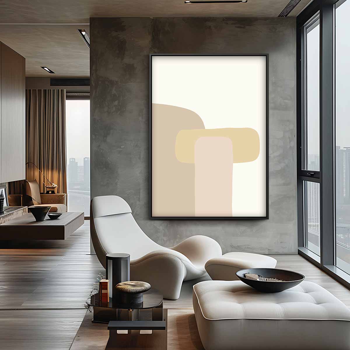 Abstracte Vormen in Beige Kunstwerk-canvas-dibond-plexiglas-wanddecoratie-WallArtistic