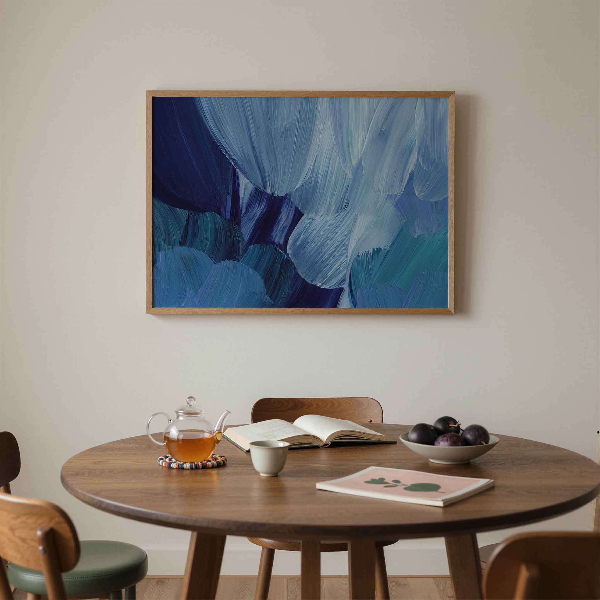 Blauwe penseelstreken Poster