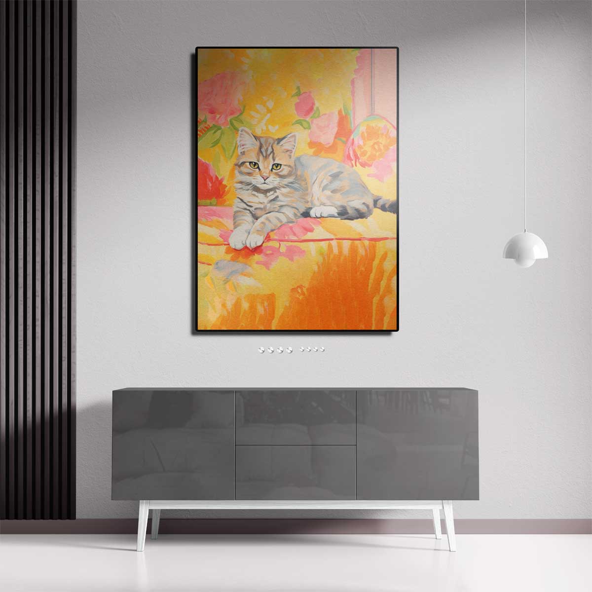 Zomerse Kat in Bloemen Kunstwerk-canvas-dibond-plexiglas-wanddecoratie-WallArtistic