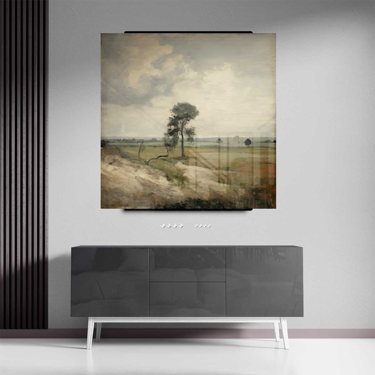 Rustiek Landschap met Eenzame Boom Kunstwerk-canvas-dibond-plexiglas-wanddecoratie-WallArtistic