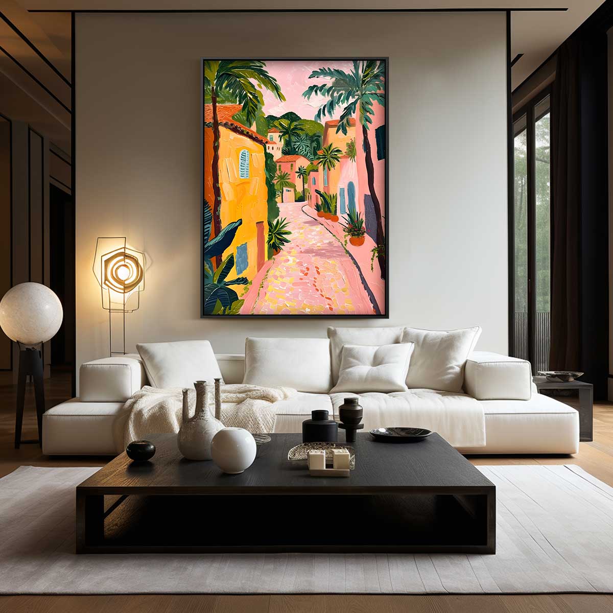 Zonnige Straat in de Mediterrane Kunstwerk-canvas-dibond-plexiglas-wanddecoratie-WallArtistic