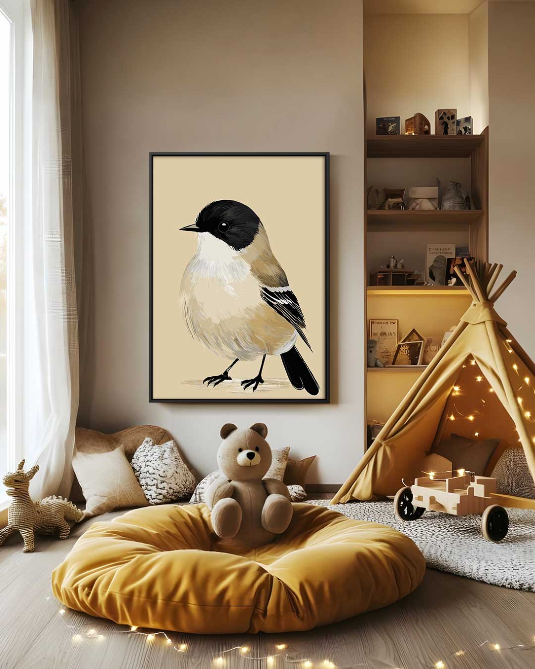 Schattige Pimpelmees Illustratie Kunstwerk-canvas-dibond-plexiglas-wanddecoratie-WallArtistic