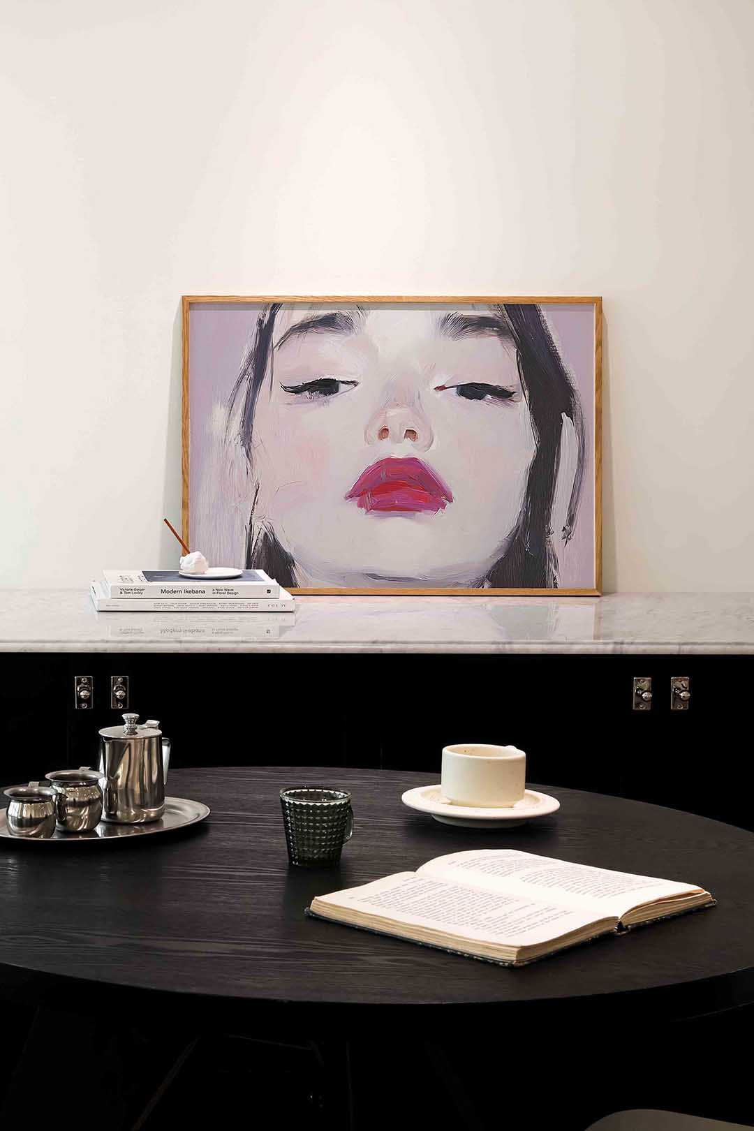 Portret met rode lippen Poster