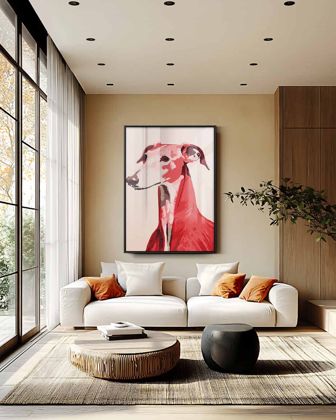 Stijlvolle Windhond Portret Kunstwerk-canvas-dibond-plexiglas-wanddecoratie-WallArtistic