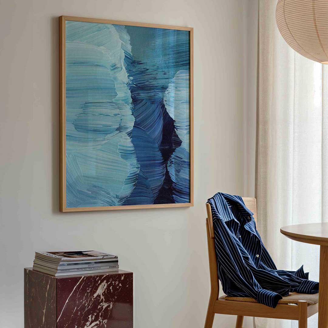 Blauwe penseelstreken Poster