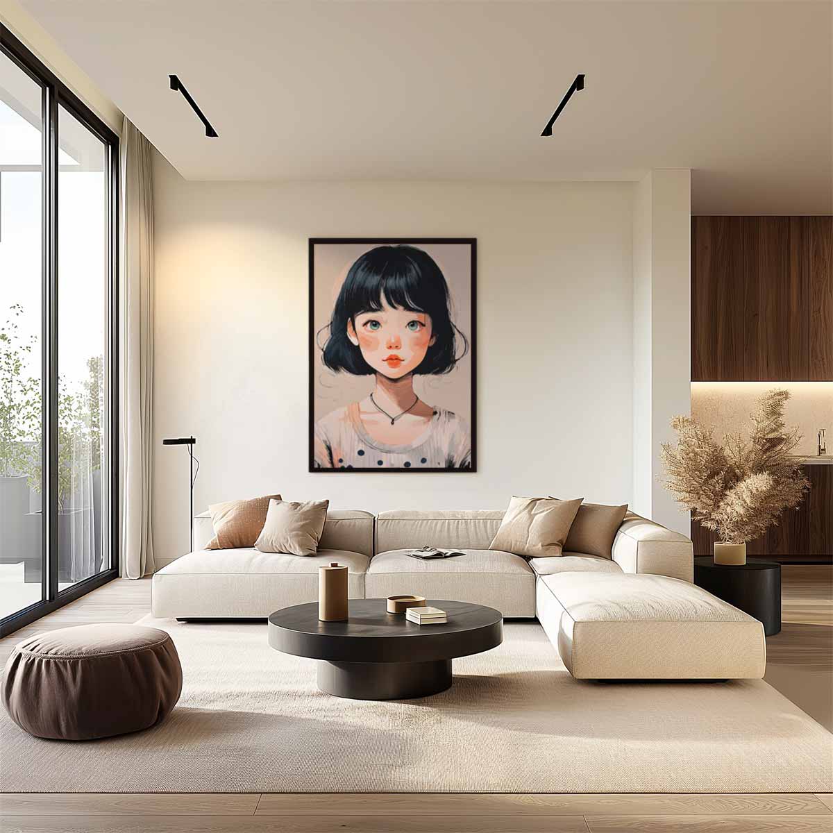 Meisje met Zwarte Boblijn Kunstwerk-canvas-dibond-plexiglas-wanddecoratie-WallArtistic
