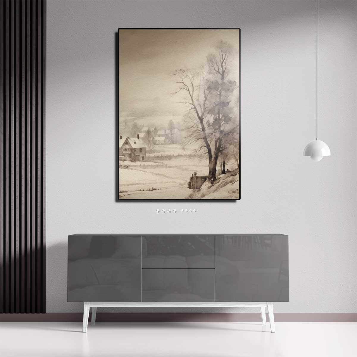 Winterlandschap in Waterverf Kunstwerk-canvas-dibond-plexiglas-wanddecoratie-WallArtistic