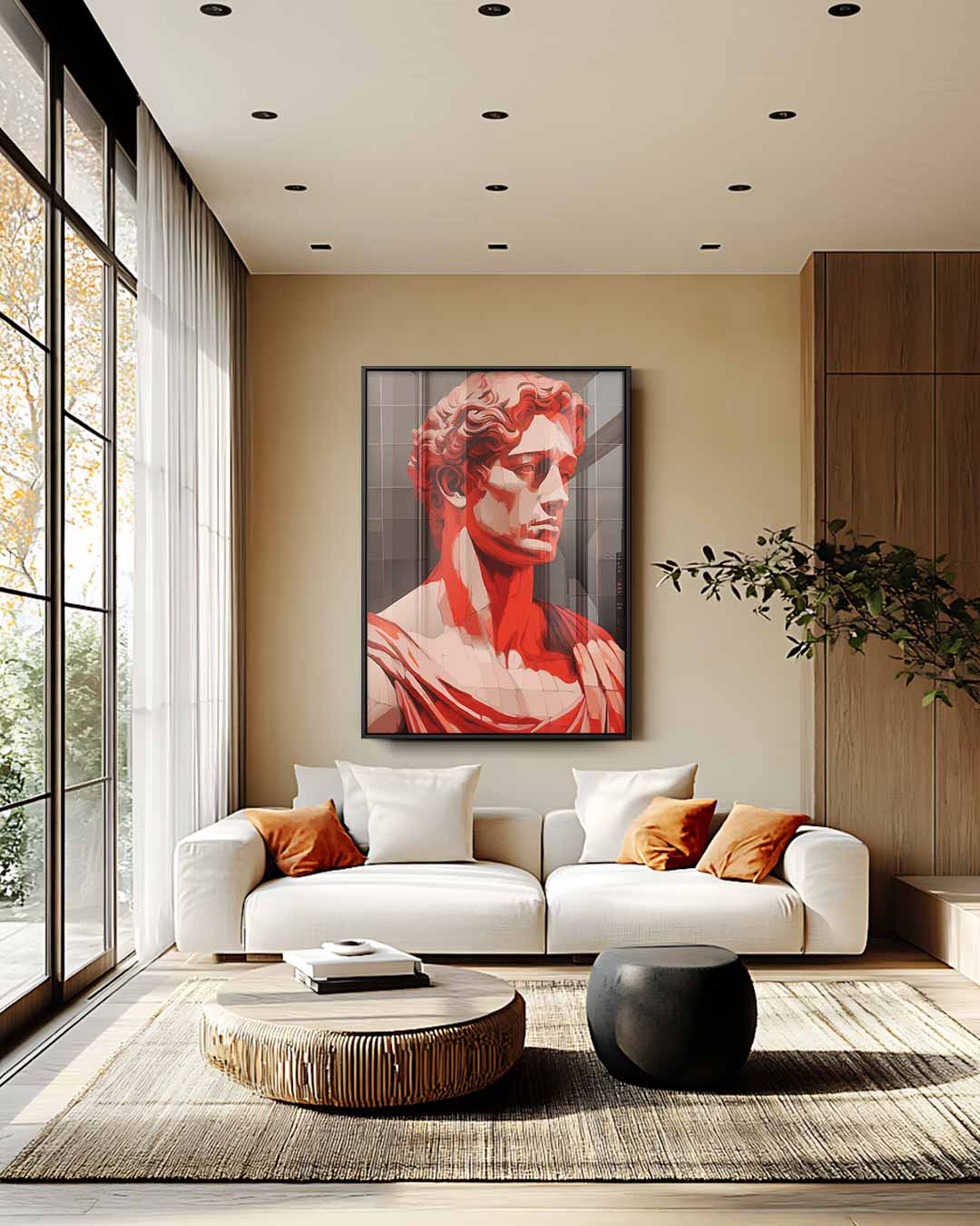 Klassieke Buste in Rood Licht Kunstwerk-canvas-dibond-plexiglas-wanddecoratie-WallArtistic