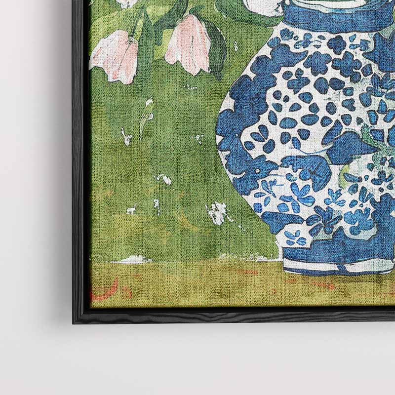 Bloemen in Blauwe Vaas Kunstwerk-canvas-dibond-plexiglas-wanddecoratie-WallArtistic