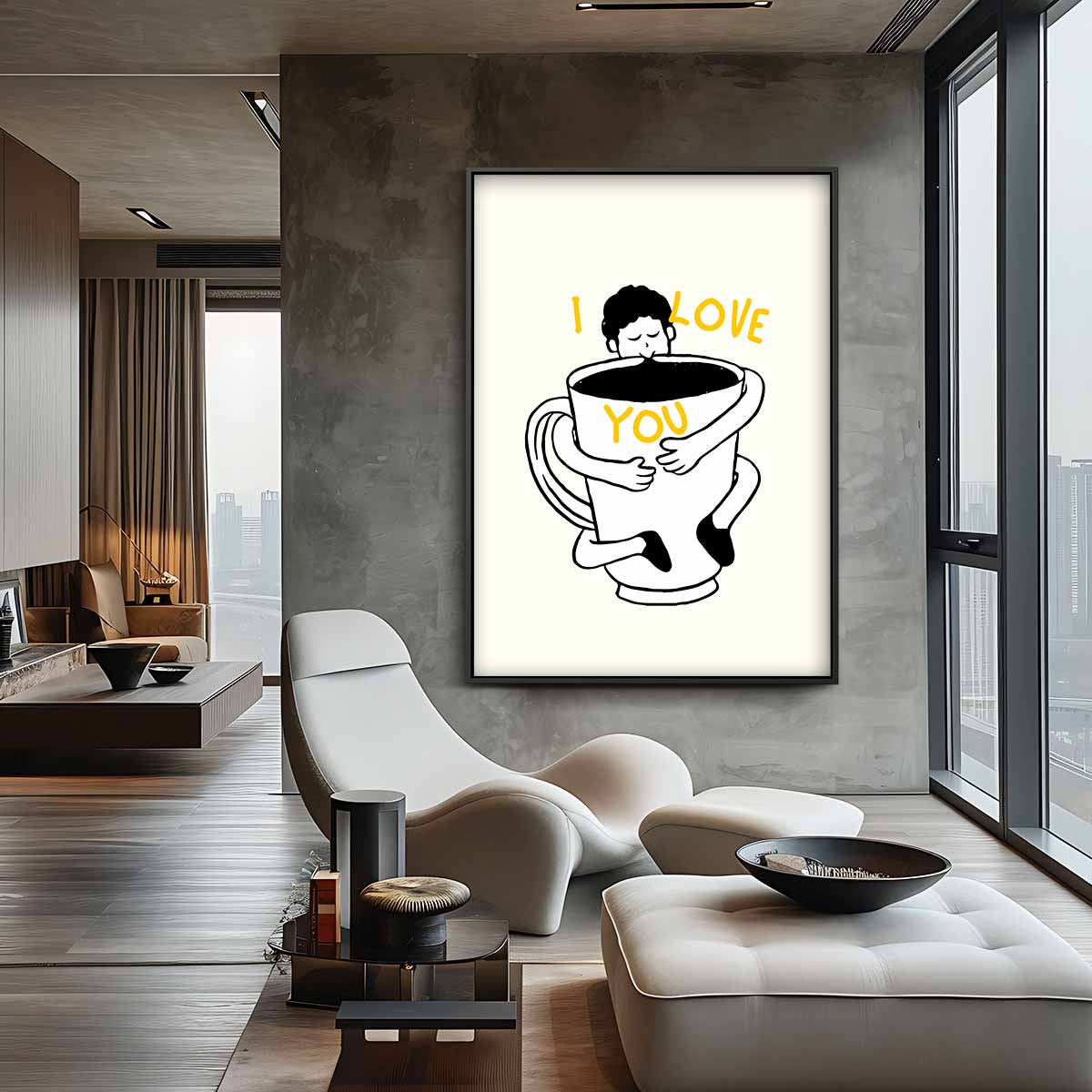 Koffieknuffel Illustratie Kunstwerk-canvas-dibond-plexiglas-wanddecoratie-WallArtistic