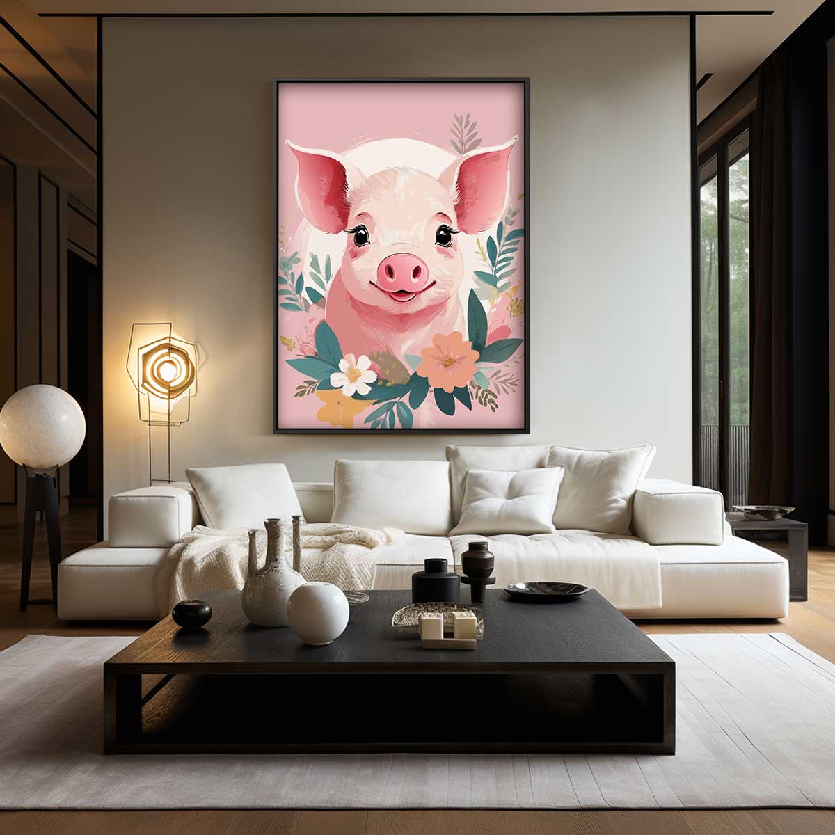 Vrolijke Varkensvriend Kunstwerk-canvas-dibond-plexiglas-wanddecoratie-WallArtistic