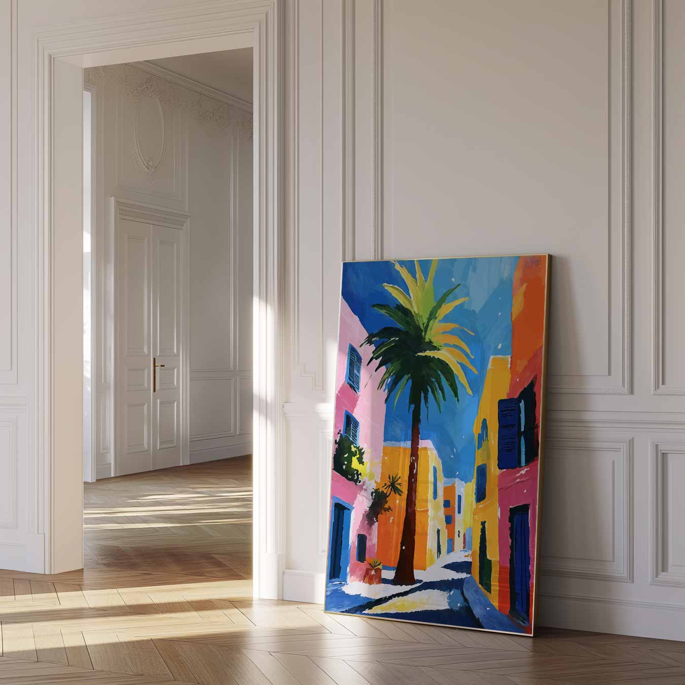 Kleurrijke Straat met Palmbomen Poster