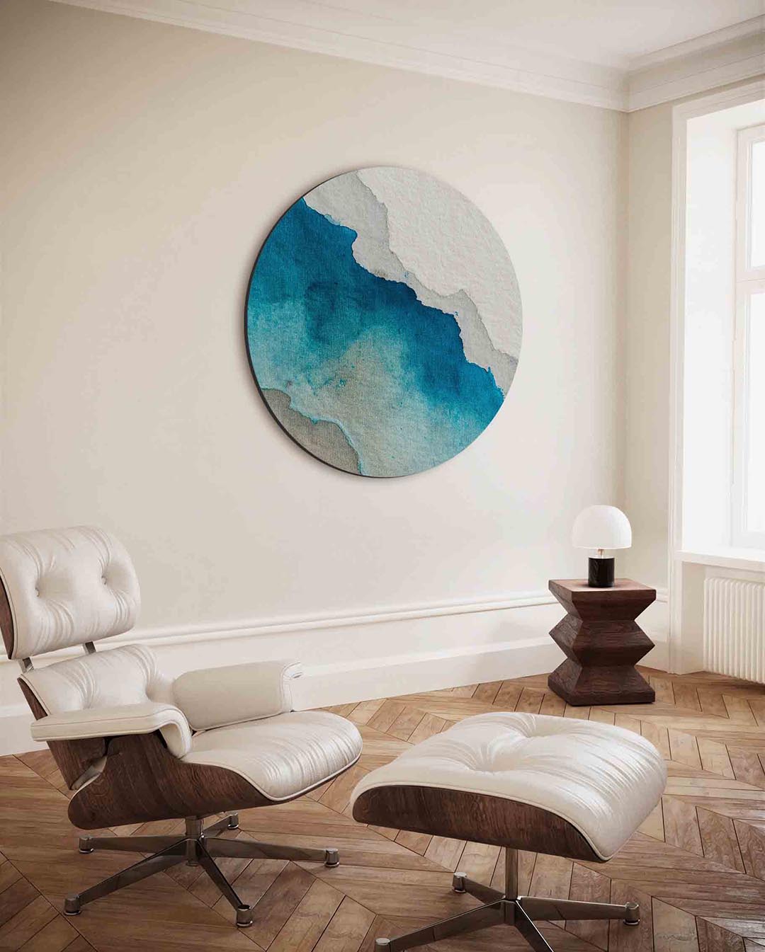Blauwe en beige lagen Muurcirkel
