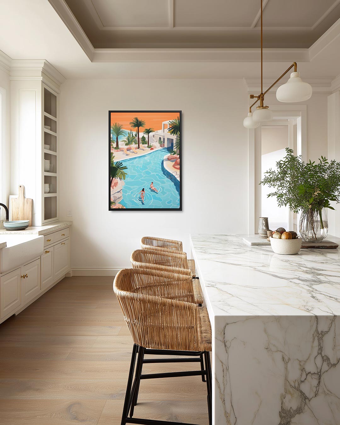 Zomerse zwemscene Kunstwerk