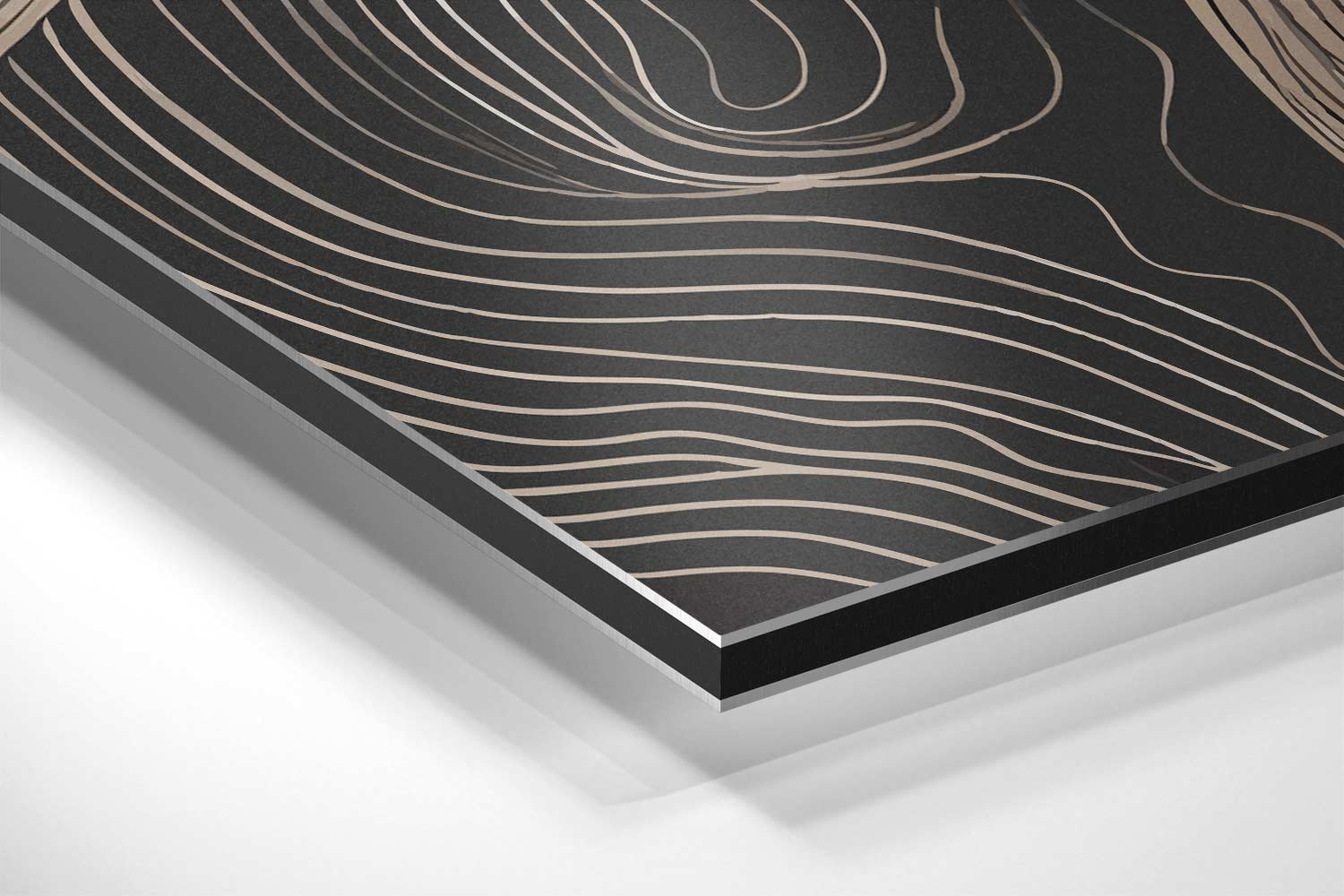 Golvende Lijnen op Zwart Kunstwerk-canvas-dibond-plexiglas-wanddecoratie-WallArtistic