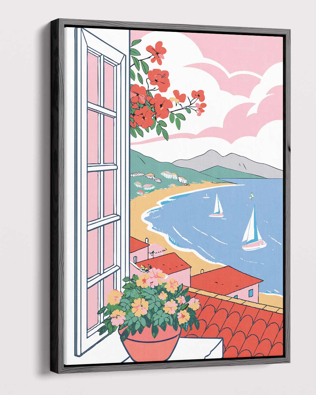Uitzicht op een Zonnige Kust Kunstwerk-canvas-dibond-plexiglas-wanddecoratie-WallArtistic