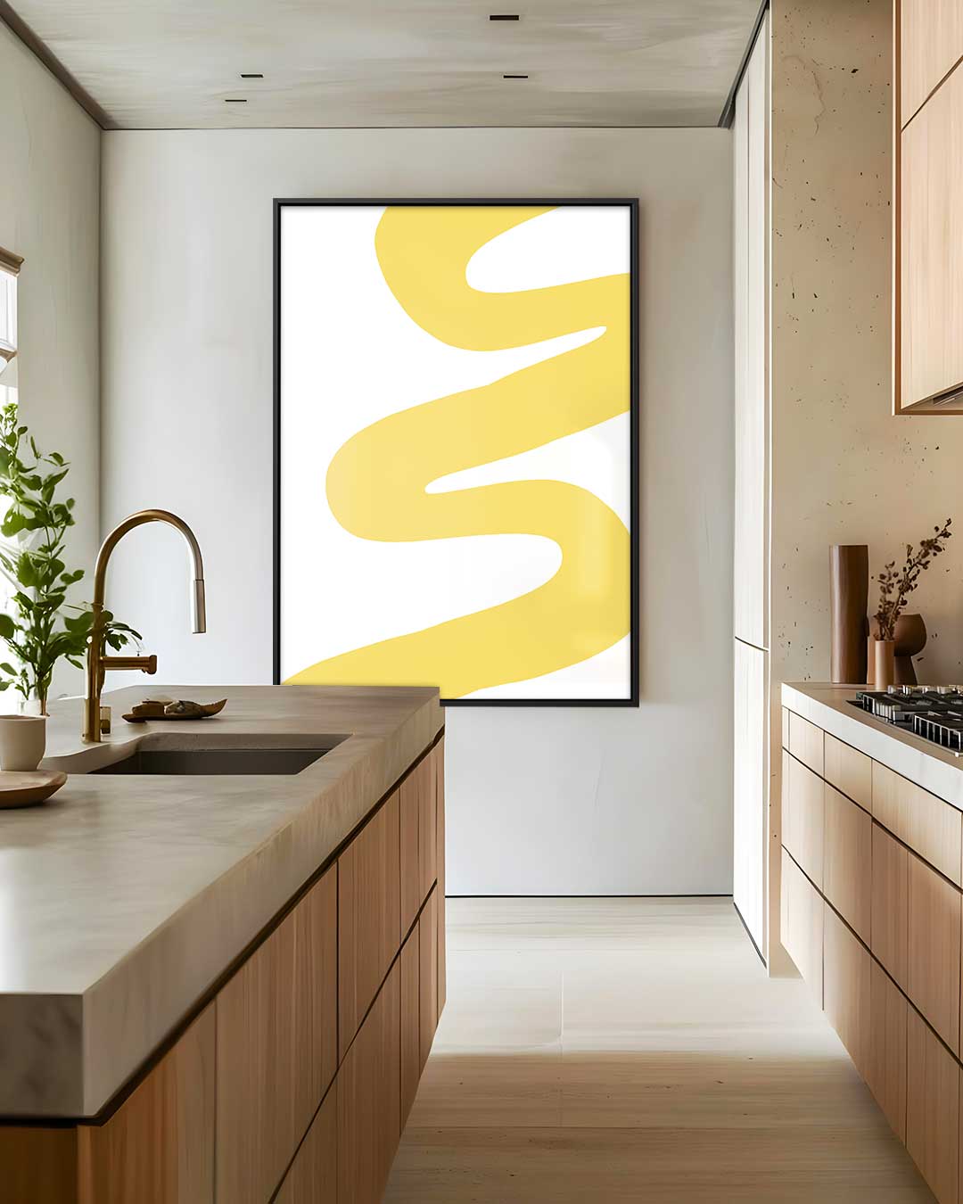Vloeiende Gele Bewegingen Kunstwerk-canvas-dibond-plexiglas-wanddecoratie-WallArtistic