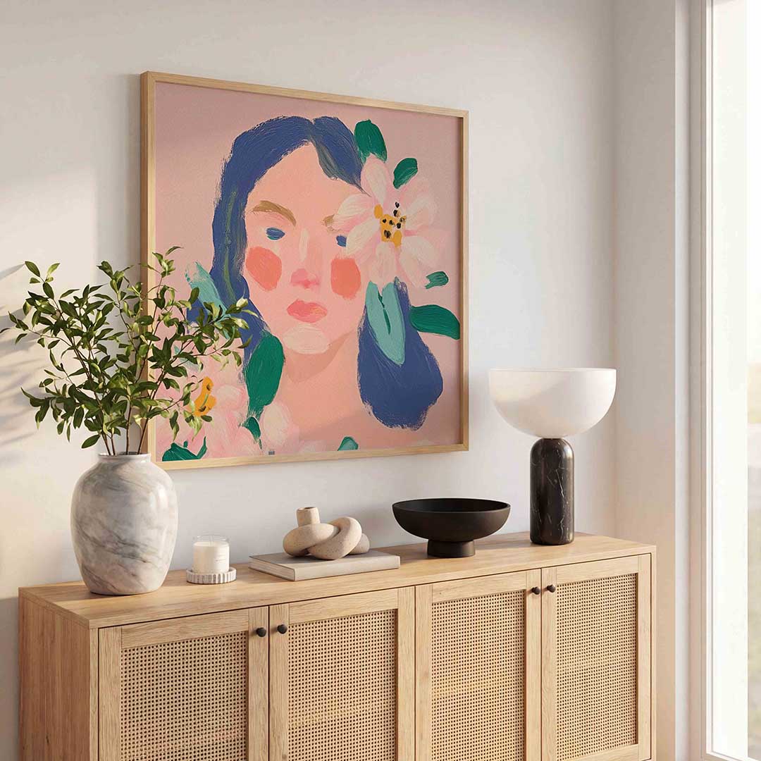 Bloemen en gezicht Poster