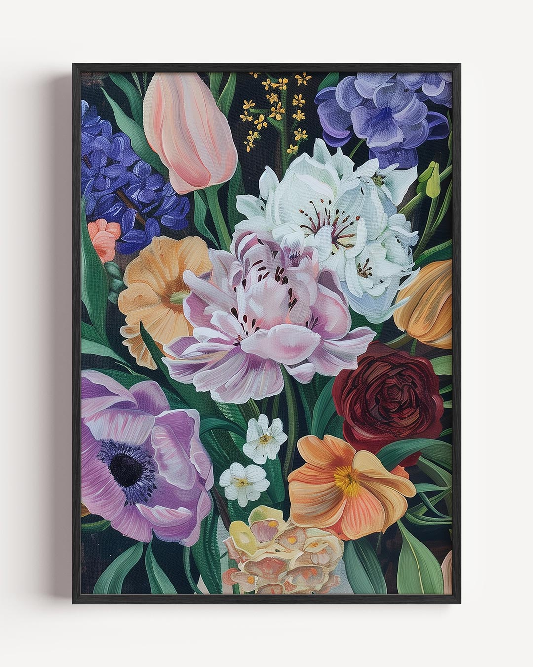 Bloemenpracht op Donkere Achtergrond Poster-WallArtistic