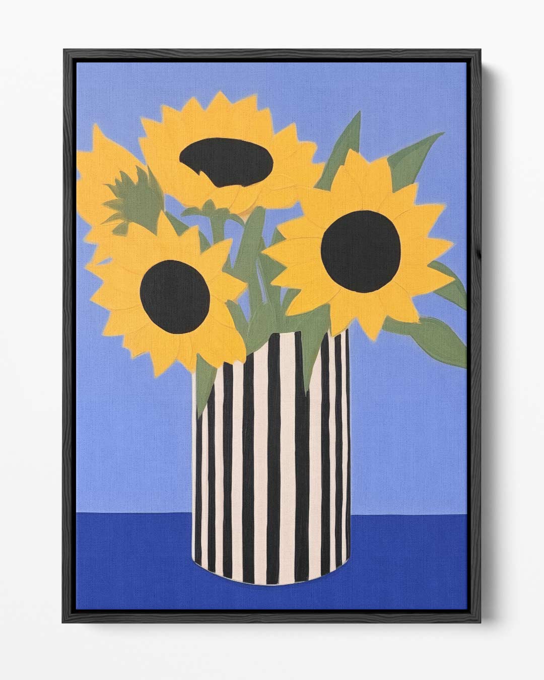 Zonnige Zonnebloemen in Streepjesvaas Kunstwerk-canvas-dibond-plexiglas-wanddecoratie-WallArtistic