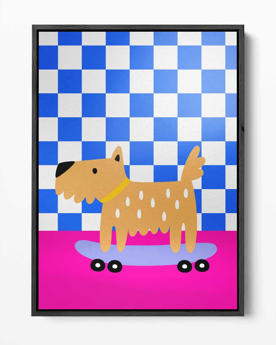 Hippe Hond op Skateboard Kunstwerk-canvas-dibond-plexiglas-wanddecoratie-WallArtistic