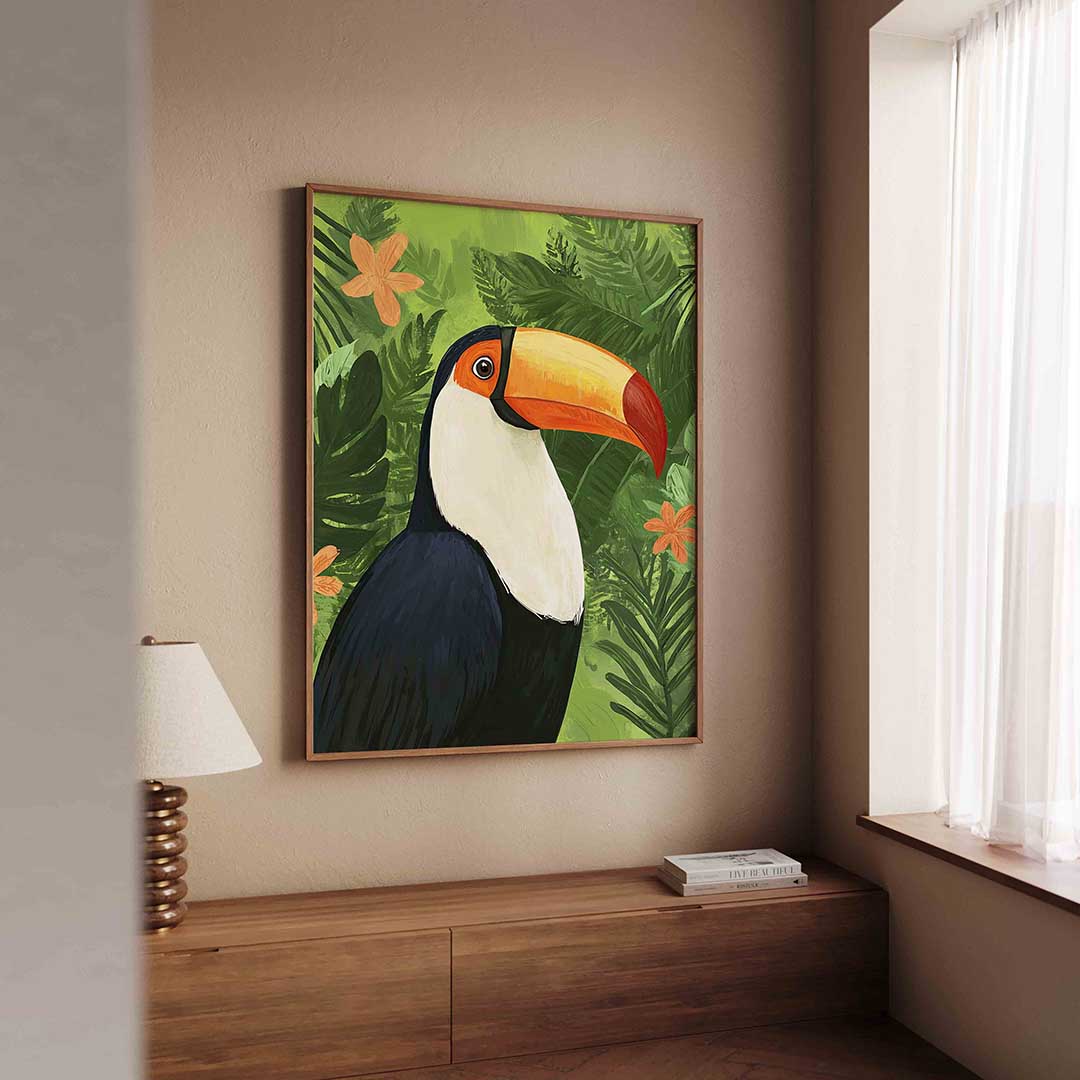 Toekan met groene bladeren Poster