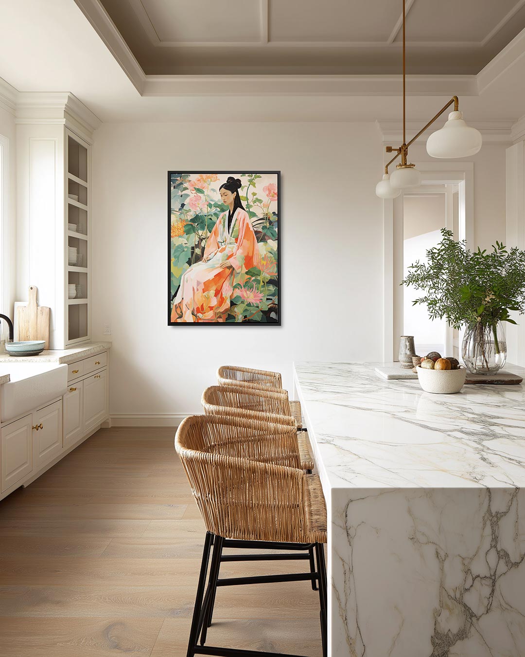 Vrouw in bloemen Kunstwerk