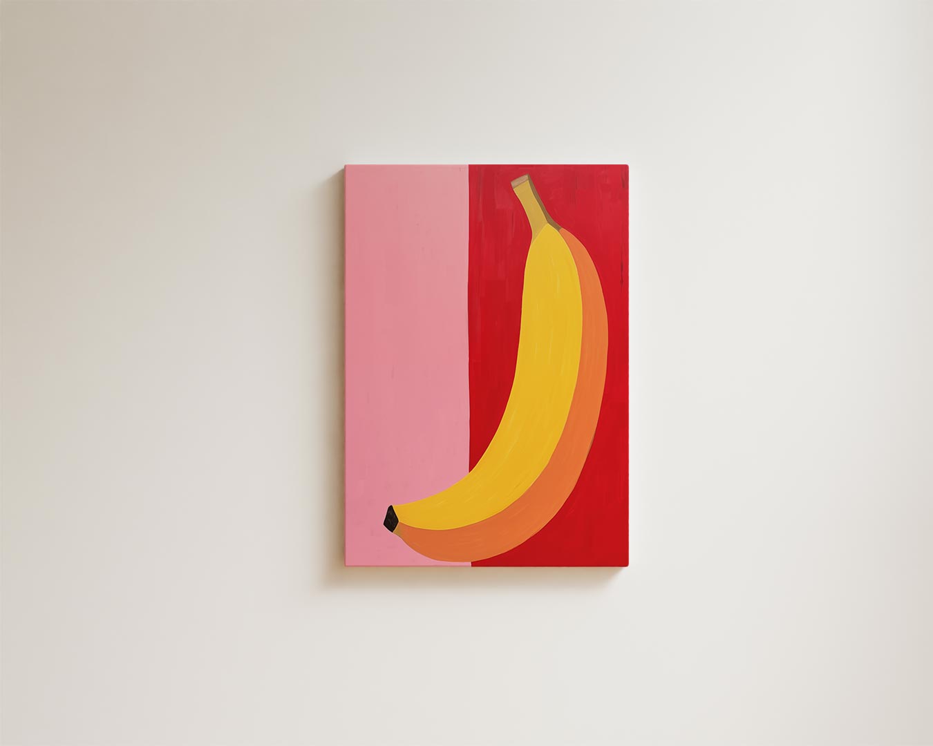 Kleurrijke Banaan op Roze en Rood Kunstwerk-canvas-dibond-plexiglas-wanddecoratie-WallArtistic